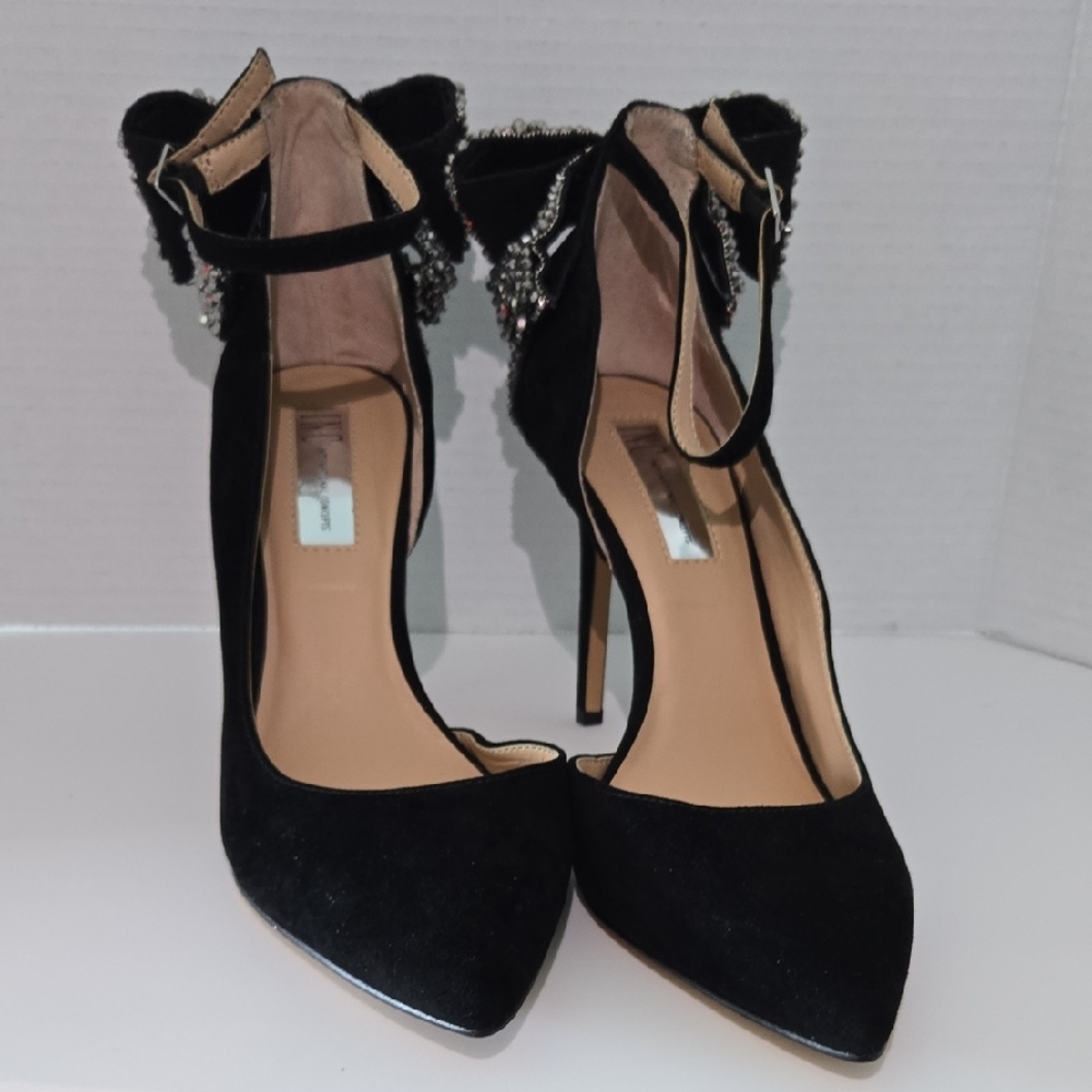 INC International Concepts Black Pointed-Toe Heels with Ankle Strap